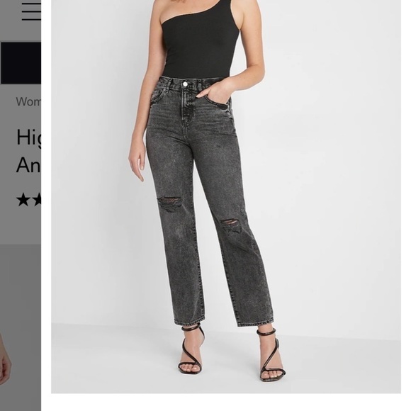 Express Black Straight Ankle High Rise Distressed - Picture 1 of 14